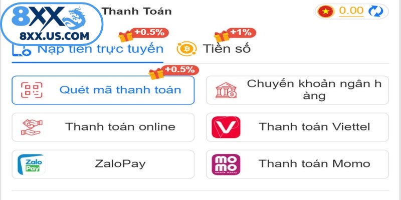 Nhà cái 8XX nổi bật với hệ thống thanh toán cực kỳ linh hoạt
